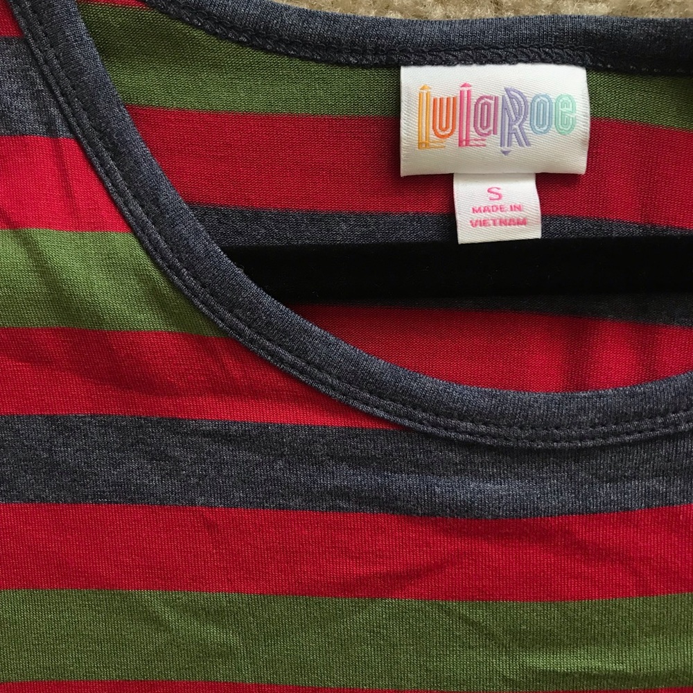 LuLaRoe SMALL Carly dress EUC red green stripe